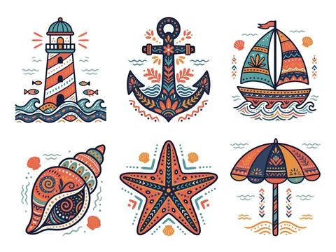 Nautical Folk Art Bundle Vector Illustration イラスト素材
