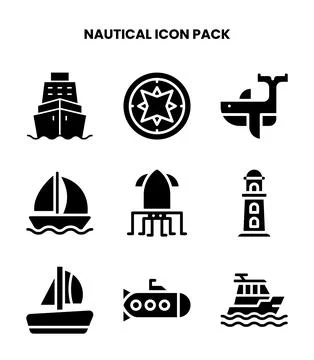 Nautical Glyph Bundle Icons Pack Illustrazione stock