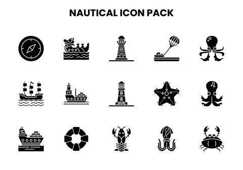 Nautical Glyph Graphics Icons Pack Illustrazione stock