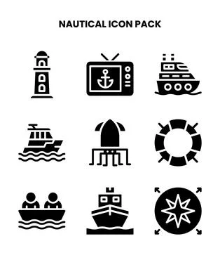 Nautical Glyph Icons Pack 스톡 일러스트