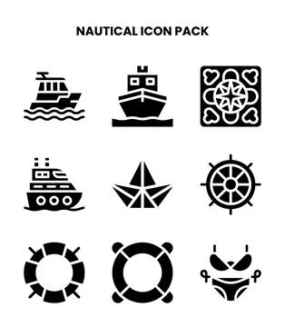 Nautical Glyph UI Icons Pack Illustrazione stock