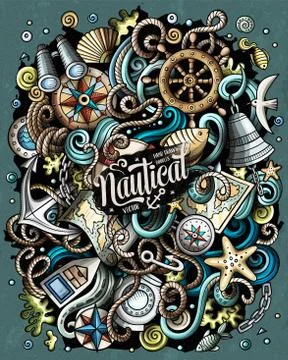 Nautical hand drawn vector doodles funny illustration. Illustrazione stock
