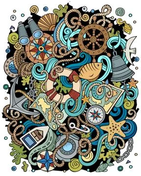 Nautical hand drawn vector doodles funny illustration. Illustrazione stock