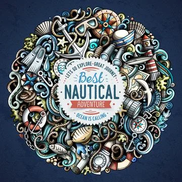 Nautical hand drawn vector doodles funny illustration. Illustrazione stock