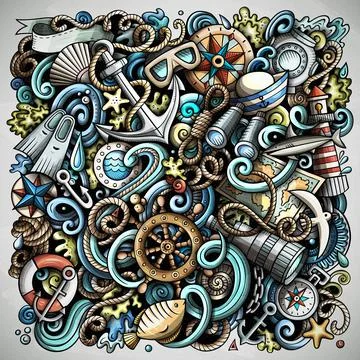 Nautical hand drawn vector doodles funny illustration. Illustrazione stock