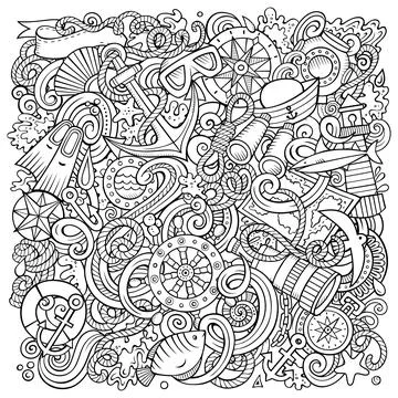 Nautical hand drawn vector doodles funny illustration. 스톡 일러스트