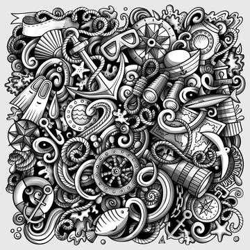 Nautical hand drawn vector doodles funny illustration. 스톡 일러스트