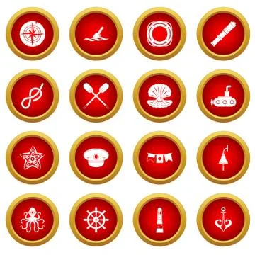 Nautical icon red circle set Stock Illustration