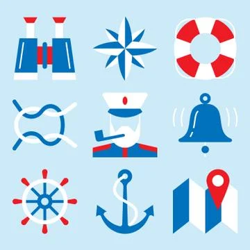 Nautical icon set with marine elements of navigation Stock Illustration