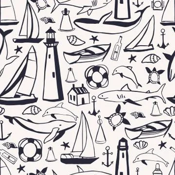 Nautical icon set. Vector  seamless pattern イラスト素材