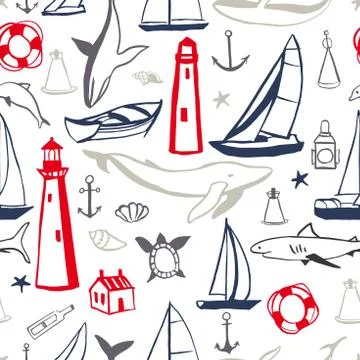 Nautical icon set. Vector  seamless pattern Stock Illustration
