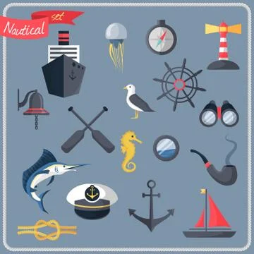 Nautical icons set Stock Illustration