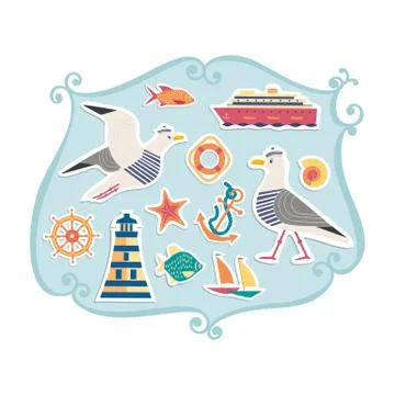Nautical icons set Stock Illustration