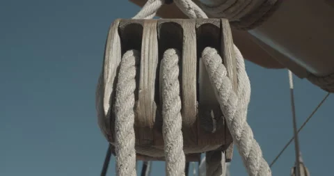 Nautical knots of an ancient sailing ship  Stock Footage 142805322