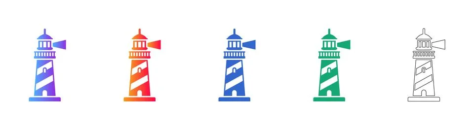 Nautical Lighthouse Icons Set Stock Illustration