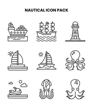 Nautical Line Design Icons Pack Stock Illustration