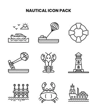 Nautical Line Icons Pack 스톡 일러스트