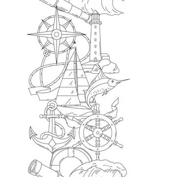 Nautical line symbols seamless pattern. Travel and tourism texture. Retro sty Stock Illustration