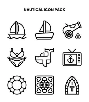 Nautical Line Vector Icons Pack Stock Illustration