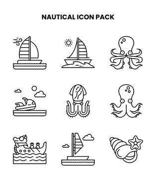 Nautical Line Vector Icons Pack 스톡 일러스트