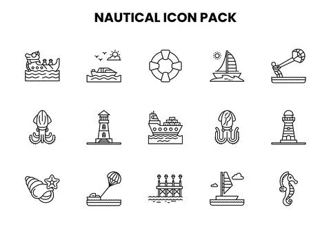 Nautical Line Vector Icons Pack Illustrazione stock