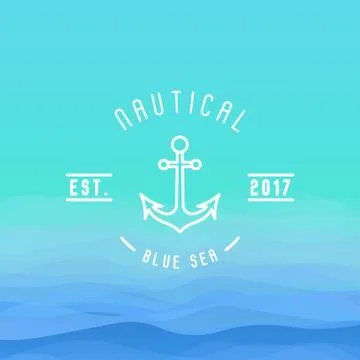 Nautical logo with thin line anchor for yacht club, port Stock Illustration