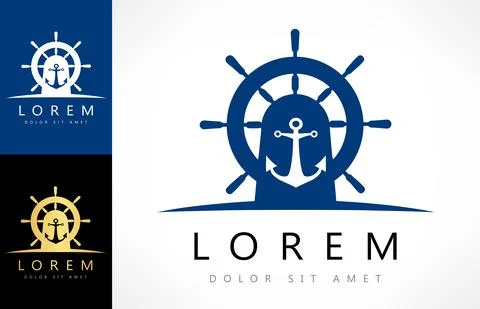Nautical logo vector. Helm and anchor design. Stock Illustration