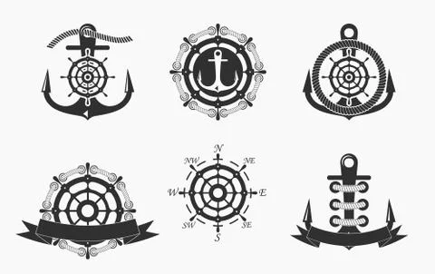 Nautical Logos Templates Set. Vector object and Icons for Marine Labels, Sea Bad 스톡 일러스트