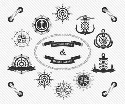 Nautical Logos Templates Set. Vector object and Icons for Marine Labels, Sea  Stock Illustration