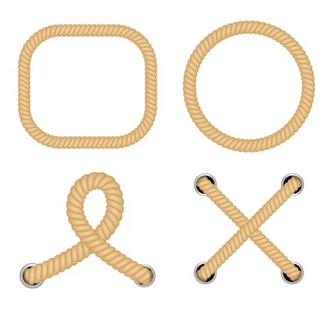 Nautical loops. Vector knots for rope. Realistic knot round and square borders Illustrazione stock