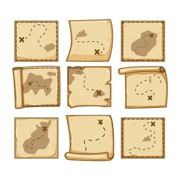 Nautical map set cartoon vector illustration Ilustración de archivo