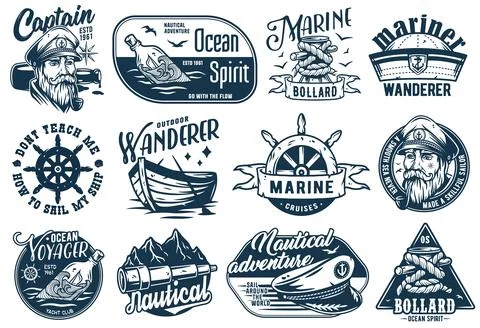 Nautical marine sailor prints, captain and anchor Stock Illustration