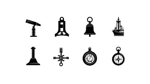 Nautical Navigation and Ship Tools Black Silhouettes Pack Stock Illustration