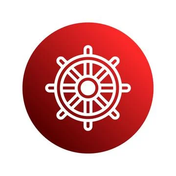 Nautical Navigation Wheel Icon Set Against a Gradient Red Circle Background.. Illustrazione stock