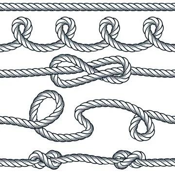 Nautical node rope decorative brushes set. Seamless border design elements fo Stock Illustration