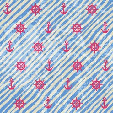 Nautical pattern on grunge strips background. Stock Illustration