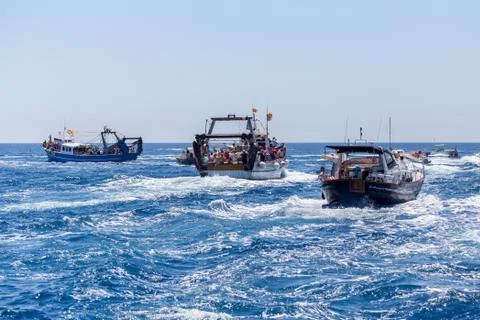 Nautical procession of the Virgen del Carmen (saint of sailors) Foto stock