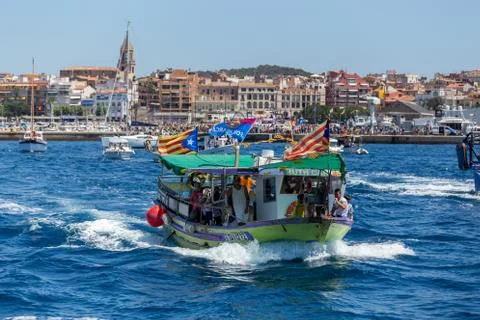 Nautical procession of the Virgen del Carmen (saint of sailors) 스톡 사진
