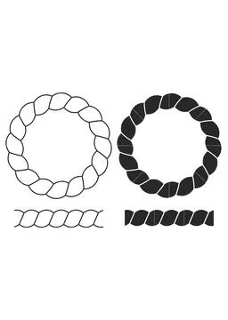 Nautical Rope Circle Frame and Straight Border Set Stock Illustration