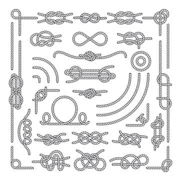 Nautical rope knots vector decorative vintage elements Stock Illustration