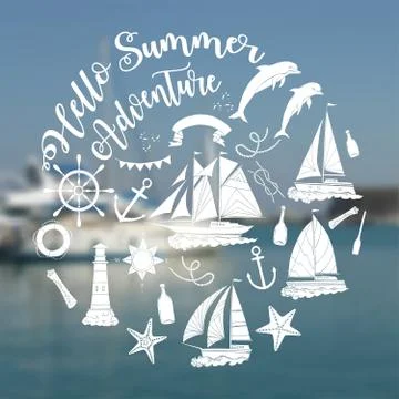 Nautical sea composition with ships Stock Illustration