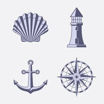 Nautical sea flat Element Collection Stock Illustration