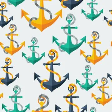 Nautical seamless pattern with anchors and rope Stock Illustration