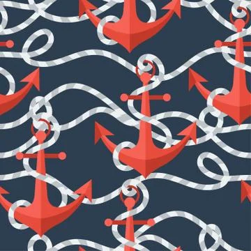 Nautical seamless pattern with anchors and rope Stock Illustration