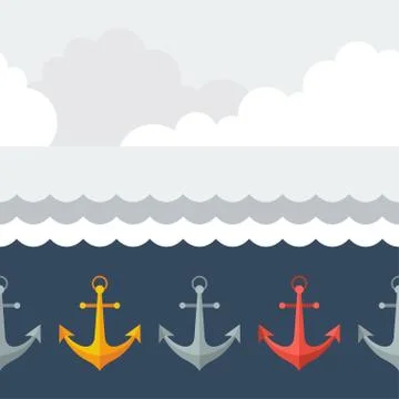 Nautical seamless pattern with anchors in flat design style イラスト素材