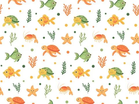 Nautical seamless pattern with cute sea animals. Marine print for fabric an.. Stock Illustration