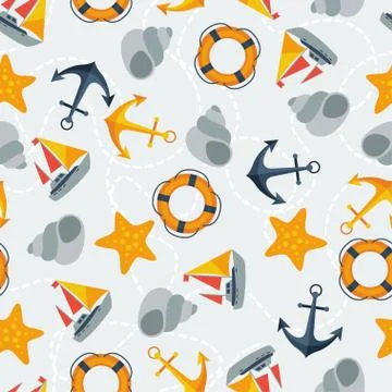 Nautical seamless pattern in flat design style Illustrazione stock
