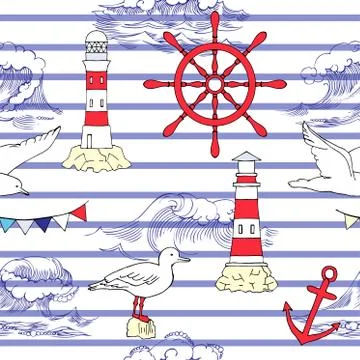 Nautical seamless pattern Stock Illustration