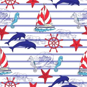 Nautical seamless pattern Stock Illustration