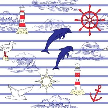 Nautical seamless pattern Stock Illustration
